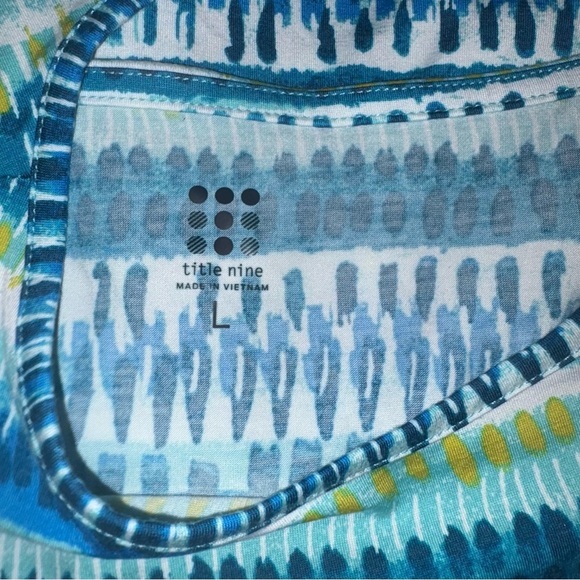 Title Nine Sleeveless Ruched Midi Dress Blue Green Print Size Large Sporty - Picture 5 of 6